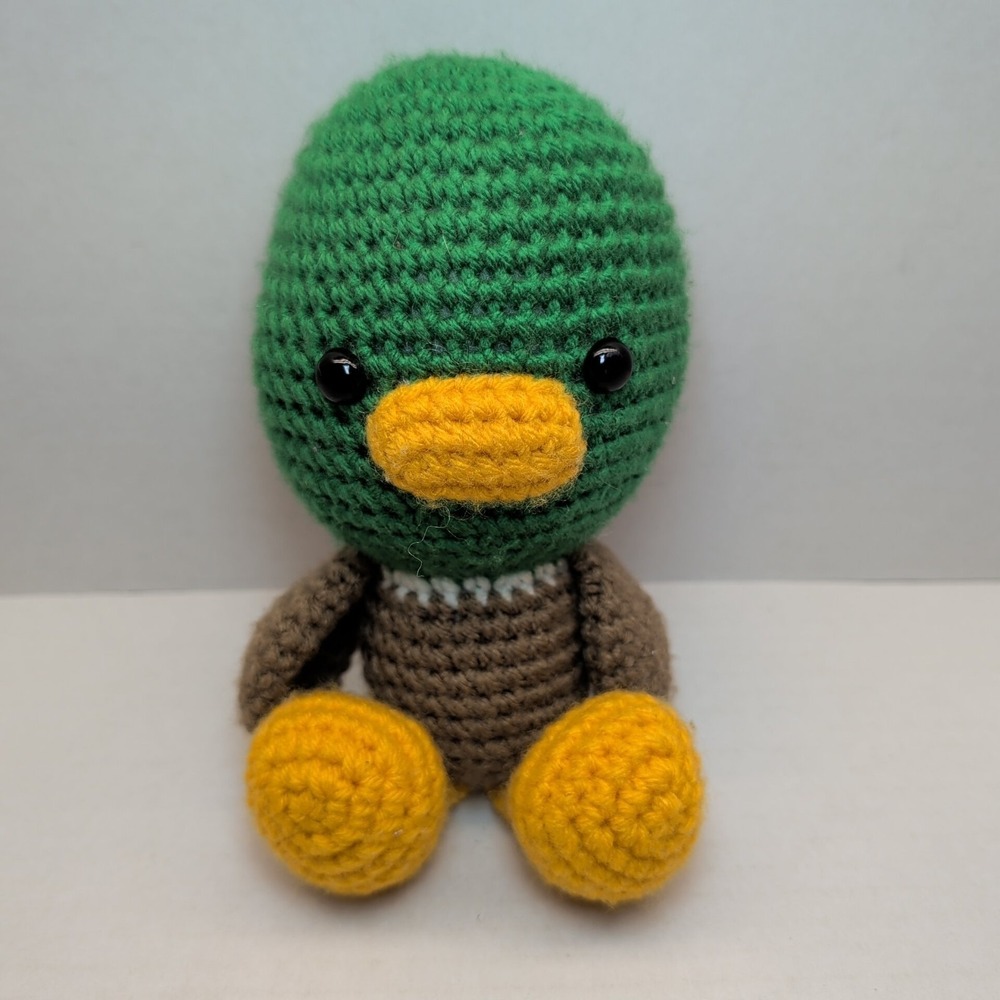 Handmade Crochet Green Duck Amigurumi Plush Stuffed Animal 9 inch